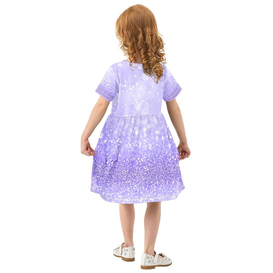Amazon.com: Lavender Purple Glitter Girls Dress Short Sleeve